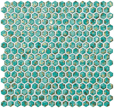 мозаика, Dwell Turquoise Hexagon Gold, 30x28,5