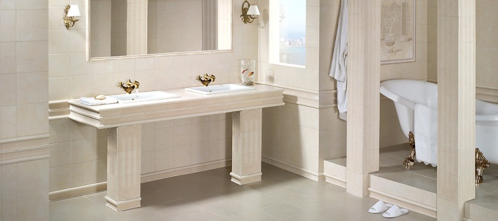 Керамическая плитка Aparici Tirreno в интерьере ванной комнаты